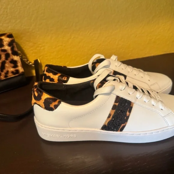 Michael Kors White and Leopard Print Women's Sneakers ((NEVER WORN)) - Picture 3 of 8
